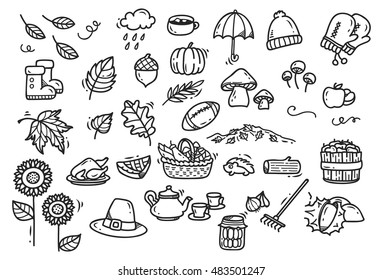 Set of cute autumn doodle