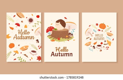 Set of cute autumn forest illustration in hand drawn design, perfect for cover, event promotion, and greeting card