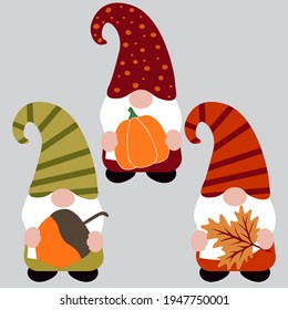 Set of Cute autumn gnomes, vector illustration art.