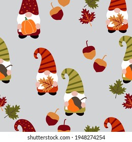 Set Cute autumn gnomes  vector seamless pattern
