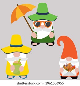 Set of Cute autumn gnomes, vector illustration art.