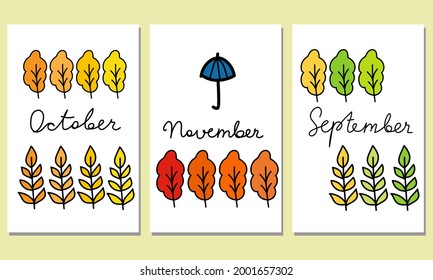 Set of cute autumn illustrations. Vector templates for card, poster, flyer, cover and other use. Autumn background illustration vector. Flat background of autumn

