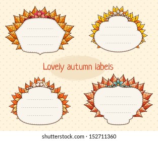 Set of cute autumn labels with leaves and flowers.