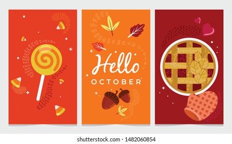 Set of cute autumn templates. Vector design for card, poster, flyer, web and other users. with grain texture