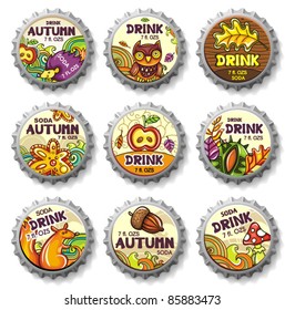 Set of cute autumnal bottlecaps  2