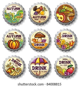 Set of cute autumnal bottlecaps