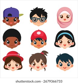 Set Cute Avatar faces Illustration