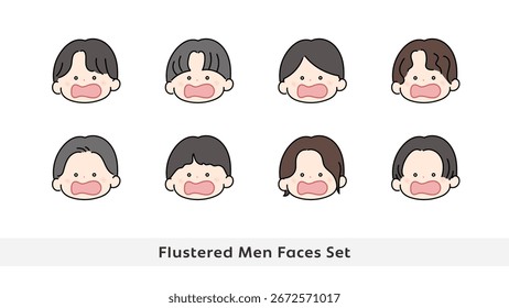 Conjunto de rostos de ícone bonito avatar. Homens Flusterizados