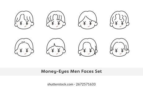Conjunto de caras lindas del icono del avatar. Money-eyes Men