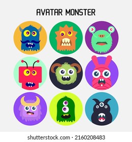 A set of cute avatar monster flat design illustrations