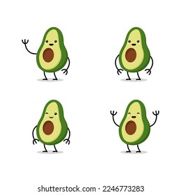 set of cute avocado character cartoon mascot vector illustrations, great for fruit themes, kids, and others