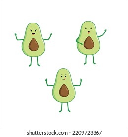 Set von süßen Avocado-Charakter-Design-Illustration. gesundes Obst für die Ernährung.