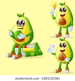 Set of cute avocado characters being clever. Perfect for kids, merchandise and sticker, banner promotion or blog
