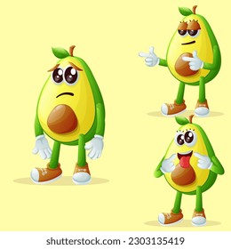 Set of cute avocado characters with different facial expressions. Perfect for kids, merchandise and sticker
