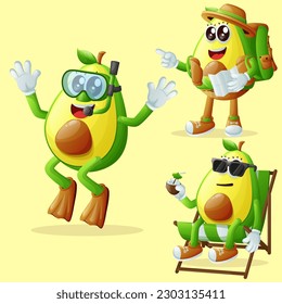 Set of cute avocado characters on vacation. Perfect for kids, merchandise and sticker, banner promotion or blog
