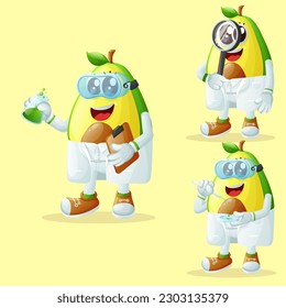 Set of cute avocado characters as scientists. Perfect for kids, merchandise and sticker, banner promotion or blog
