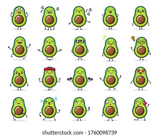 Set of Cute avocado fruit vector design.