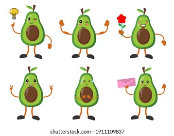 süßer Avocado mit verschiedenen Emotionen setzen