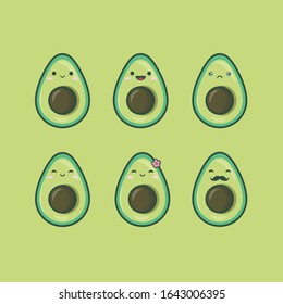 set of cute avocado vector with emotions