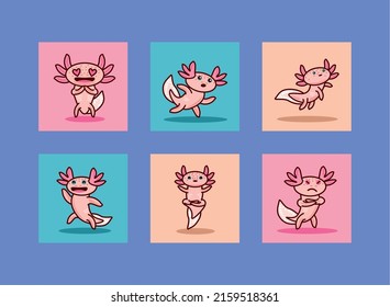 set of cute axolotl vector style