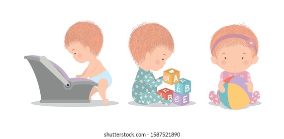 Set of cute babies design, Child newborn childhood kid innocence and little theme Vector illustration
