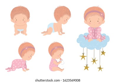 Set of cute babies design, Child newborn childhood kid innocence and little theme Vector illustration
