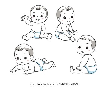 Set Cute Babies Various Poses Baby Stock Vector (Royalty Free ...