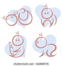 Set of cute babies - vector illustration