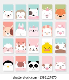 set cute baby animals with card for printing,greeting card,badge,happy birthday, t shirt,banner,product.vector illustration