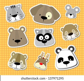 set of cute baby animals heads looks like stickers, in vector format very easy to edit, individual objects