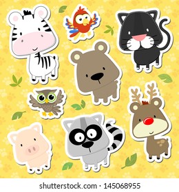 set of cute baby animals looks like stickers on seamless tracks background, in vector format very easy to edit, individual objects