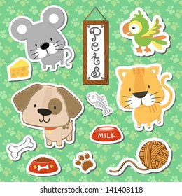 set of cute baby animals stickers on seamless pattern background, in vector format very easy to edit, individual objects