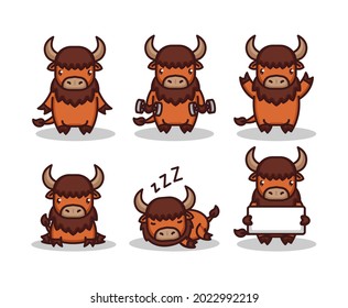 Set Of Cute Baby Bison Chibi