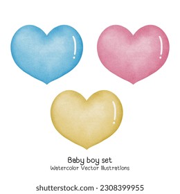 Set of cute baby boy watercolor  vector illustration