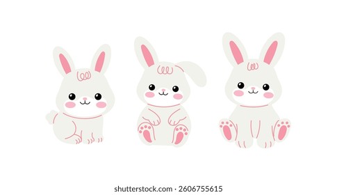 set of cute baby bunny character illustration 