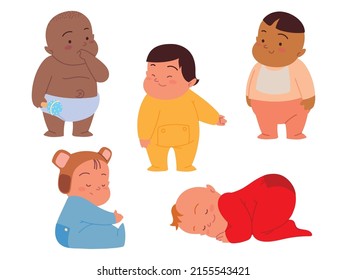 set cute baby cartoon style