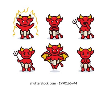 Set Of Cute Baby Devil Mascot Design