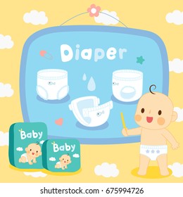 set cute baby with diapers on pattern cloud