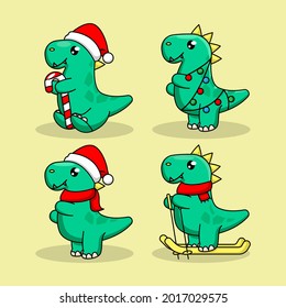 Set of cute baby dino with Christmas costume