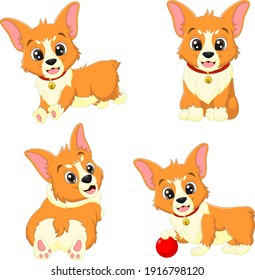 Set of cute baby dogs cartoon in different poses