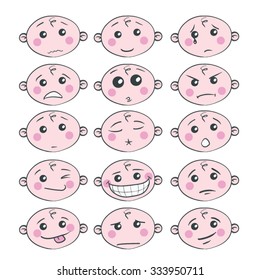 Set of cute baby emoticons vector