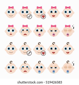 Set of cute baby emoticons. Vector illustration.