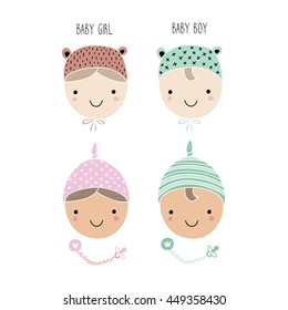 Set of cute baby faces for design, cards, invitations, prints, textile
