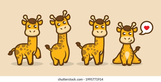 Set of cute baby giraffe mascot logo design