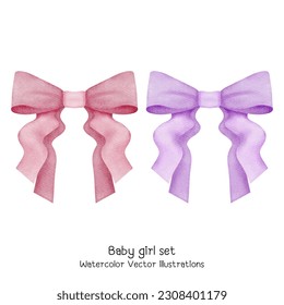 Set of cute baby girl watercolor  vector illustration