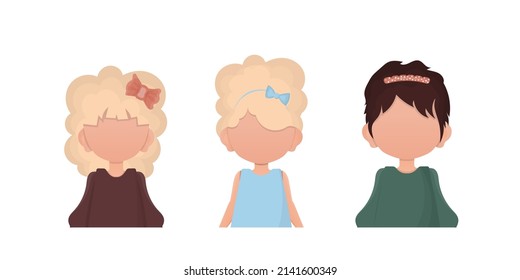 A set of cute baby girls is depicted waist high. Isolated. Vector.