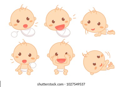 Set of cute baby infant toddler milestone. Isolated vector.