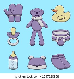 Set of cute baby items illustrations