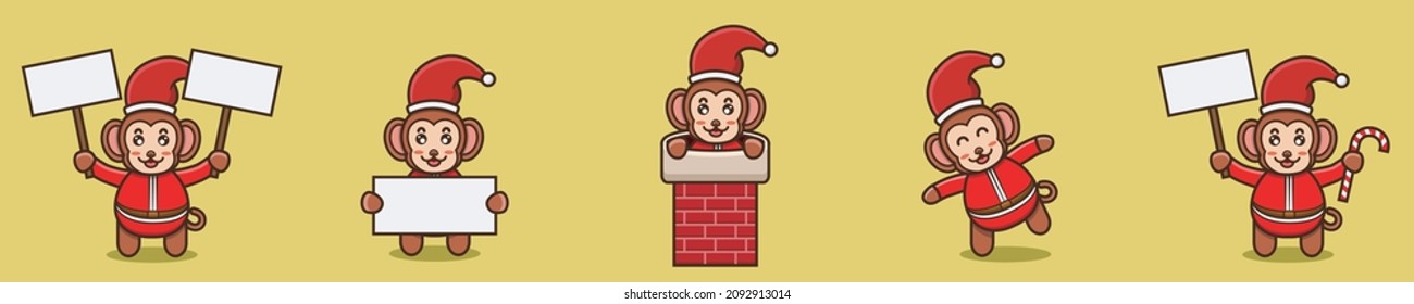 Set von scharfen Affencharakter mit Weihnachtskostüm und verschiedenen Posen. Vektorgrafik und Illustration.