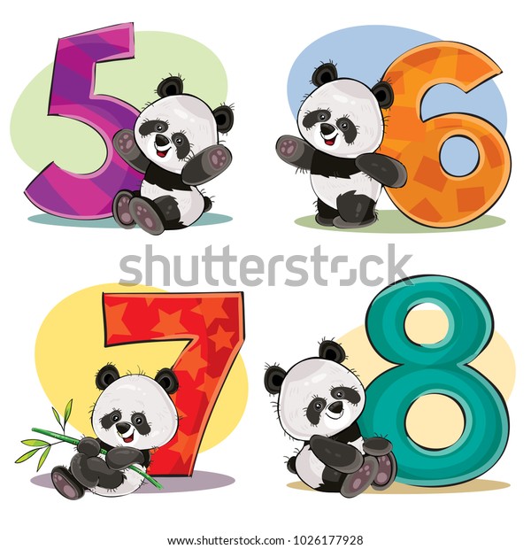 かわいいベビーパンダのセットに 数字のベクターイラスト が付いています 子供の誕生日に使うグリーティングカード 招待状 Tシャツ印刷用テンプレート用のクリップアート 数学 数学 数字 5 6 7 8 のベクター画像素材 ロイヤリティフリー